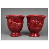 Red Ceramic Grape-Motif Pedestal Planters