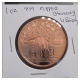 1 Oz .999 Fine Copper Standing Liberty Round