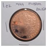 1 Oz .999 Fine Copper Morgan Round