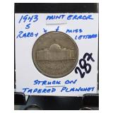 1943-S Jefferson Nickel Error