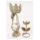 Vintage Metal Floral Candle Holder Pair