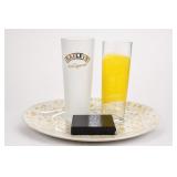 Golden Meadow Ironstone Platter & Baileys Glass