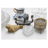 Scandinavia Metal Viking Ship w/ Glass Heart Dish