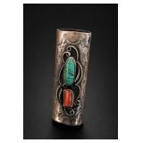 Vintage Navajo Turquoise Coral Lighter Case