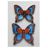 Pair of Hand-Painted Ceramic Butterfly Plaques