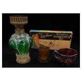 Household Lot Vintage Green Glass Lamp