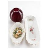 Vintage German Porcelain Floral Dish Pair