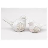 White Porcelain Floral Bird Figurines, Pair