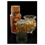 Spice Of Life Canister & Two Floral Glass Vessels