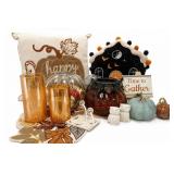 Amber Glass Tumblers With Autumn Leaf Design