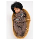 Native American Porcelain Sleeping Doll In Cradle