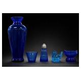Cobalt Blue Glass Vase & Tableware Group