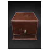 Brown Crocodile-Embossed Leather Jewelry Box