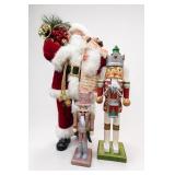 Santa & Two Glitter Nutcrackers Christmas Figures