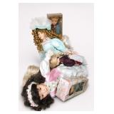 Vintage Porcelain & Vinyl Doll Group With Box