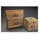Inlaid Mosaic Wooden Jewelry Boxes, 2-Piece Set