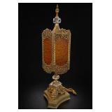Orange Glass Embossed Brass Table Panel Lamp