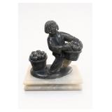 Chinese Fisherman Stone Statue With Fruit Baskets