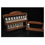 Vintage Wooden Spice Rack Set With Glass Jars