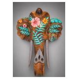 Painted Carved Wooden Elephant Wall Mask