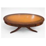 Oval Mahogany Leather-Top Coffee Table