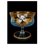 Murano Glass Blue Floral Compote