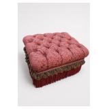 Tufted Damask Ottoman Footstool With Fringe