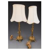 Vintage Brass Table Lamps w Roseart Shades