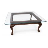 Mahogany Glass-Top Coffee Table With Claw Feet