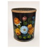 Hand-Painted Floral Tole Waste Basket
