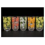 Vintage Floral Drinking Glasses, Set Of 5