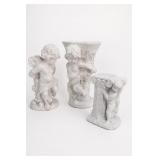 White Cherub Pedestal Planter Set, 3 Pieces