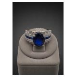 Costume Blue Center Stone Ring, Size 8