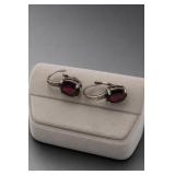 Sterling Silver Garnet Hoop Earrings Pair