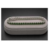 Sterling Silver Green Gemstone Tennis Bracelet