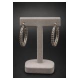 Sterling Silver Oval CZ Hoop Earrings Ins & Outs