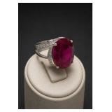Sterling Silver Oval Stone Ring Size 8