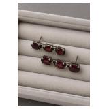 Sterling Silver Garnet Dangle Earrings Pair