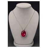 Sterling Silver Ruby Colored Pendant Necklace