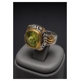 18KGE Marked Two-Tone Green Stone Ring