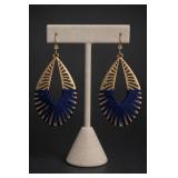 Blue String Wrapped Teardrop Dangle Earrings