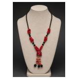 Red & Black Beaded Pendant Necklace