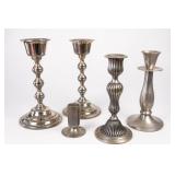 Vintage Mixed Metal Candlesticks, Set Of 5