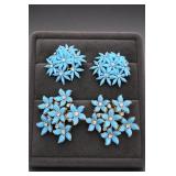 Vintage Blue Flower Clip-On Earrings Set
