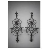 Pair Ornate Metal Wall Sconces