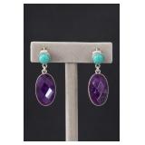 Sterling Silver Turquoise & Amethyst Earrings