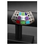 Southwestern Zuni Sterling Silver Inlay Pendant