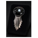 AIS Mexico Sterling Silver Onyx Dangle Brooch