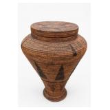 Large African Woven Footed Basket With Lid