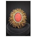 Joan Rivers Faux Coral Cabochon Brooch